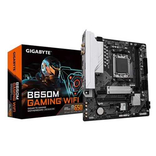 Gigabyte GA-B650M-GAMING-WIFI, Micro ATX, AMD AM5, 2xDDR5, 1xM.2, 4xSATA 6Gb/s, RAID, 1xPCIe, 1xHDMI, 1xD-Sub, GbE LAN, Wireless AC+Bluetooth, 2xUSB3.2, 4xUSB2.0
