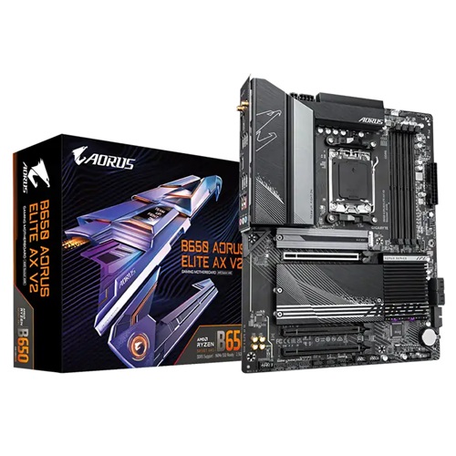 Gigabyte B650 AORUS ELITE AX V2, ATX, AMD AM5, 4xDDR5, 3xM.2, 4xSATA 6Gb/s, RAID, 3xPCIe, 1xHDMI, 1xDP, GbE LAN, Wireless AX+Bluetooth, 1xUSB-C, 7xUSB3.2, 4xUSB2.0