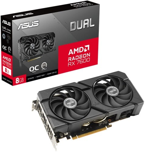 ASUS DUAL-RX7600-O8G-EVO, AMD Dual Radeon RX 7600, 8GB DDR6, Core Clock: 2715MHz, Cuda Core: 2048, 1xHDMI, 3xDP, PSU: 550W, PCIe 4.0