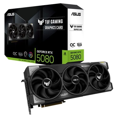 01738282357 Asus TUF-RTX5080-O16G-GAMING, Nvidia GeForce RTX 5080 OC, 16GB GDDR7, Core Clock: 2730MHz, Cuda Core: 10752, 2xHDMI, 3xDP, PSU: 850W, PCIe5.0, ARGB