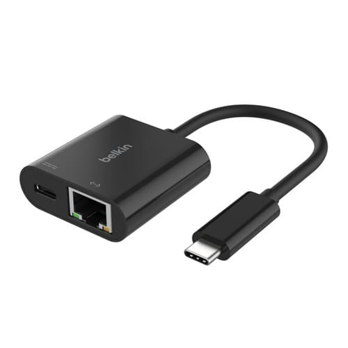 Belkin INC019BTBK, USB-C to Ethernet Charge Adapter, USB-C Power Delivery up to 100W, Ethernet 10/100/1000 Mbps, Black
