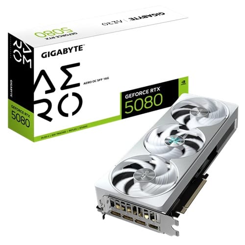 Gigabyte GV-N5080AERO OC-16GD, Nvidia GeForce RTX 5080 AERO OC SFF, 16GB GDDR7, Core Clock: 2730MHz, Cuda Core: 10752, 1xHDMI, 3xDP, PSU: 850W, PCIe5.0