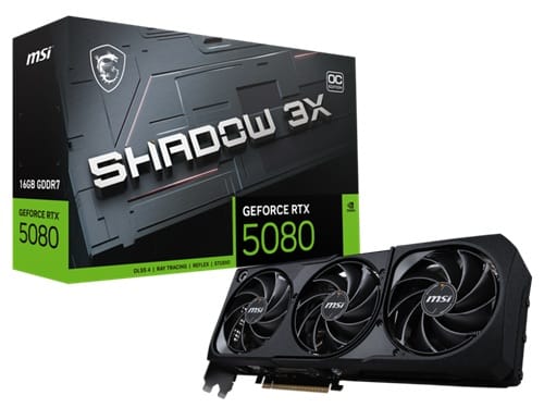 MSI GeForce RTX 5080 16G SHADOW 3X OC, Nvidia GeForce RTX 5080, 16GB GDDR7, Core Clock: 2655MHz, Cuda Core: 10752, 1xHDMI, 3xDP, PSU: 850W, PCIe5.0