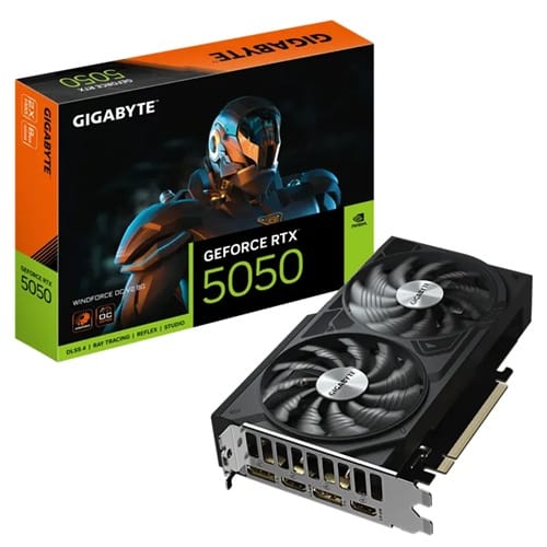 Gigabyte GV-N5050WF2OCV2-8GD, Nvidia GeForce RTX 5050 WINDFORCE OC 8G, 8GB GDDR6, Core Clock: 2587MHz, Cuda Core: 2560, 2xHDMI, 2xDP, PSU: 550W, PCIe5.0