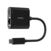 Belkin INC019BTBK, USB-C to Ethernet Charge Adapter, USB-C Power Delivery up to 100W, Ethernet 10/100/1000 Mbps, Black