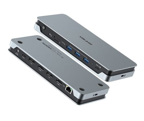 Volans VL-UCDLMD, Aluminum 14-in-1 Quadruple 4K Display Multifunctional USB-C Docking Station, 100W, 2xDP, 2xHDMI, 4xUSB, 1xGbE Port, 1x3.5mm Jack, 1xSD Card Reader, 1xMicroSD Card Reader