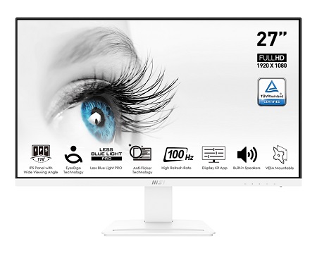 MSI PRO MP273AW, 27" IPS Screen, 1920x1080, 16:9, 1ms, 100Hz, Adaptive Sync, 1xHDMI, 1xDP, 1xVGA, Speakers, VESA, Tilt