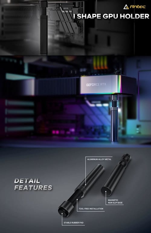 Antec AT-IGPUH-BK, Graphic Card Holder with Height Adjustable Brace, Black