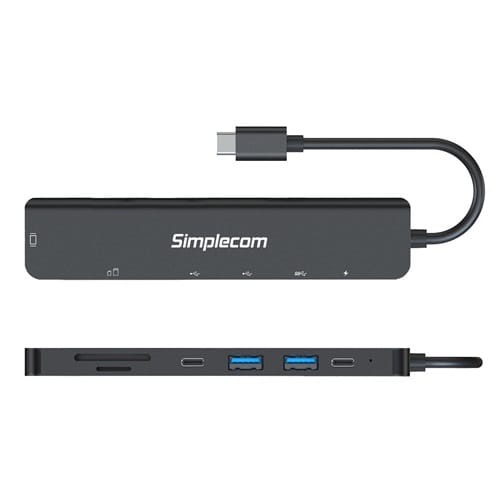 Simplecom CH547, USB-C 7-in-1 Multiport Adapter, 1xHDMI, 2xUSB-A, 1xUSB-C (Up to 100W PD), 1xSD Slot, 1xMicroSD Slot, Black