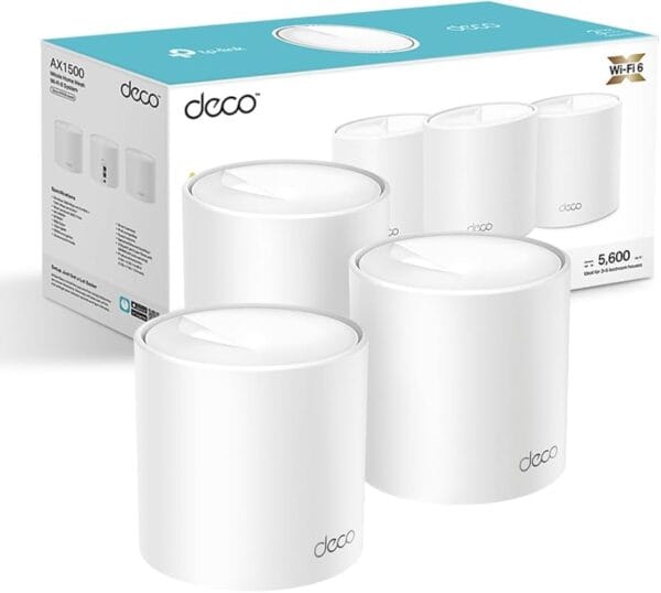 TP-Link Deco X1500(3-pack) AX1500 Whole Home Mesh Wi-Fi 6 System, 300 Mbps at 2.4 GHz + 1201 Mbps at 5 GHz