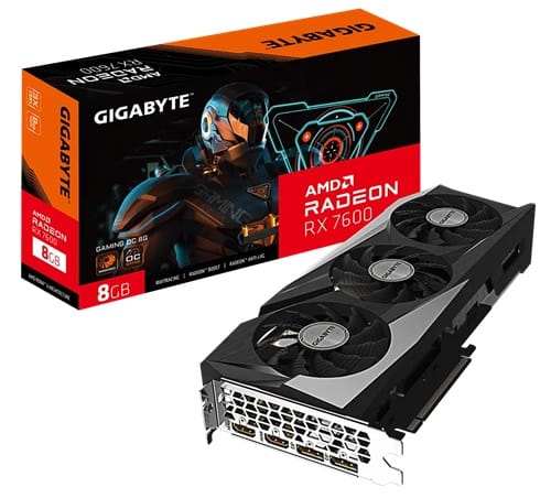 Gigabyte Radeon RX 7600 GAMING OC, 8G (Boost: 2755MHz), 8GB GDDR6 (18000MHz), PCI-E 4.0, 2x DisplayPort 1.4a, 2x HDMI 2.1a, Windforce Cooling System, Metal Back Plate