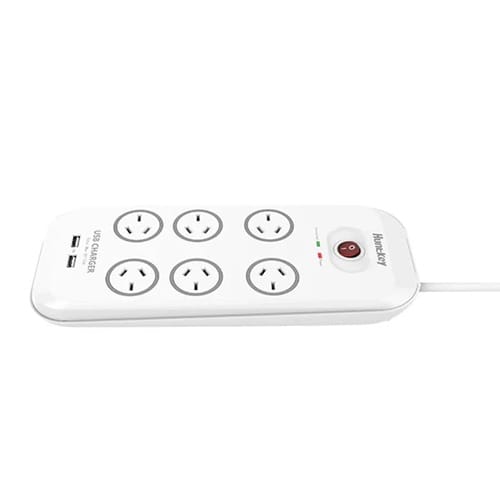 HuntKey PSUHUNSAC607, 6 Outlet Surge Protected Powerboard, 2 Meter with Dual USB Ports, 5V, 2.4A