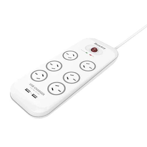 HuntKey PSUHUNSAC607, 6 Outlet Surge Protected Powerboard, 2 Meter with Dual USB Ports, 5V, 2.4A