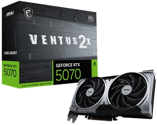 MSI GeForce RTX 5070 12G VENTUS 2X OC, Nvidia GeForce RTX 5070, 12GB GDDR7, Core Clock: 2557MHz, Cuda Core: 6144, 1xHDMI, 3xDP, PSU: 650W, PCIe5.0