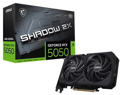 MSI GeForce RTX 5050 8G SHADOW 2X OC, Nvidia GeForce RTX 5050, 8GB GDDR6, Core Clock: 2617MHz, Cuda Core: 2560, 1xHDMI, 3xDP, PSU: 550W, PCIe5.0