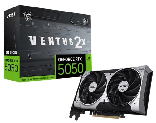 MSI GeForce RTX 5050 8G VENTUS 2X OC, Nvidia GeForce RTX 5050, 8GB GDDR6, Core Clock: 2617MHz, Cuda Core: 2560, 1xHDMI, 3xDP, PSU: 550W, PCIe5.0