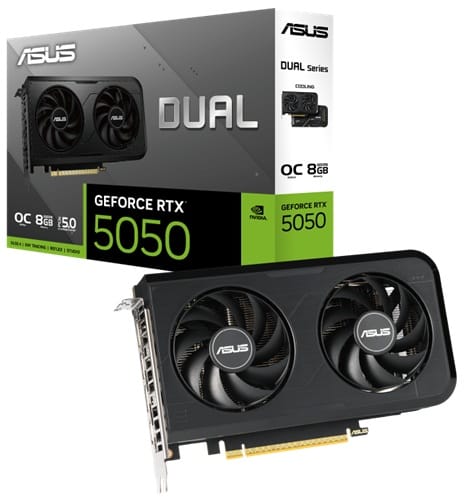 Asus DUAL-RTX5050-O8G, Nvidia GeForce RTX 5050 OC Edition, 8GB GDDR6, Core Clock: 2677MHz, Cuda Core: 2560, 1xHDMI, 3xDP, PSU: 550W, PCIe5.0