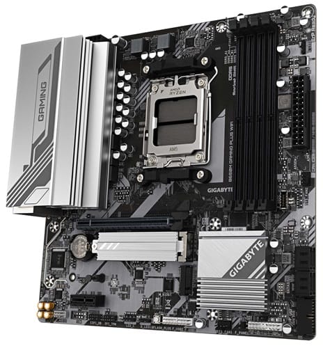 Gigabyte B650M GAMING PLUS WIFI, Micro ATX, AMD AM5, 4xDDR5, 2xM.2, 4xSATA 6Gb/s, RAID, 1xPCIe, 1xHDMI, 2xDP, GbE LAN, Wireless AX+Bluetooth, 1xUSB-C, 3xUSB3.2, 2xUSB2.0