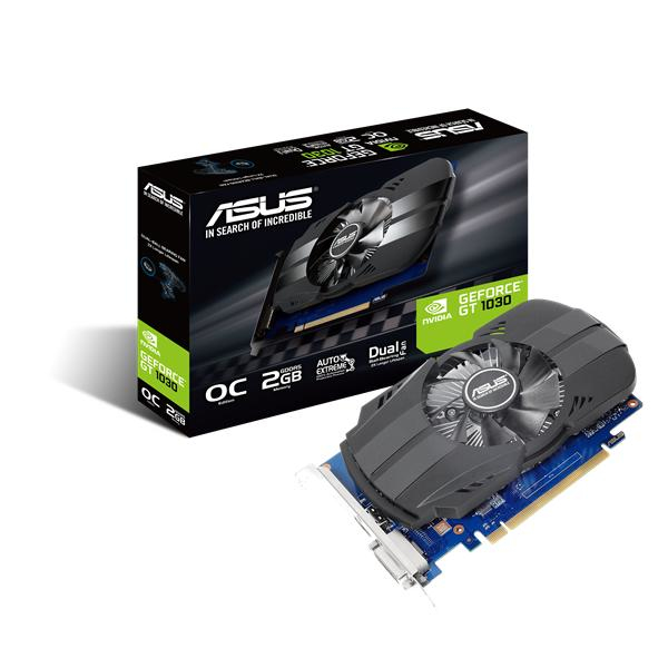 36987665_2424603218.jpg Asus PH-GT1030-O2G, Phoenix GeForce GT1030, 2GB GDDR5,Core Clock: 1531MHz, Cuda Clock: 384, HDMI, DVI-D, Recommended PSU: 300W, PCIe 3.0