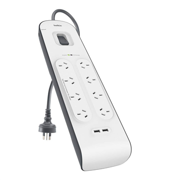 Belkin BSV804AU2M, 8 OUTLET SURGE PROTECTOR WITH 2M CORD WITH 2 USB PORTS (2.4A)
