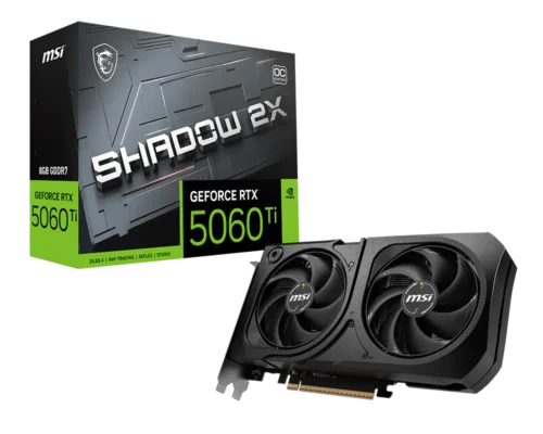MSI GeForce RTX 5060 Ti 8G SHADOW 2X OC PLUS, Nvidia GeForce RTX 5060 Ti, 8GB GDDR7, Core Clock: 2617MHz, Cuda Core: 4608, 1xHDMI, 3xDP, PSU: 600W, PCIe5.0