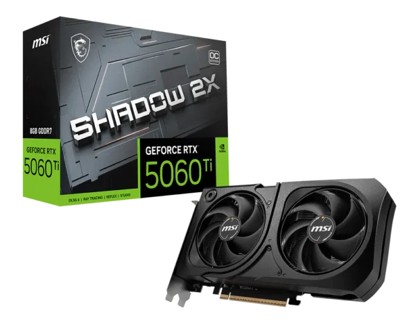 MSI GeForce RTX 5060 Ti 8G SHADOW 2X OC PLUS, Nvidia GeForce RTX 5060 Ti, 8GB GDDR7, Core Clock: 2617MHz, Cuda Core: 4608, 1xHDMI, 3xDP, PSU: 600W, PCIe5.0