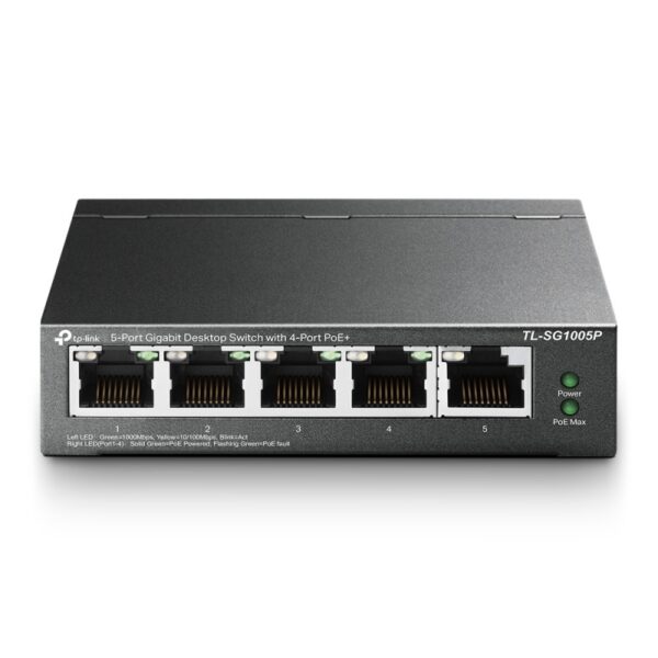 79344094_0021276959.jpg Tp-Link TL-SG1005P, 5-Port Gigabit Desktop Unmanaged Switch, POE (4), 56 W, transfers data and power on one single cable
