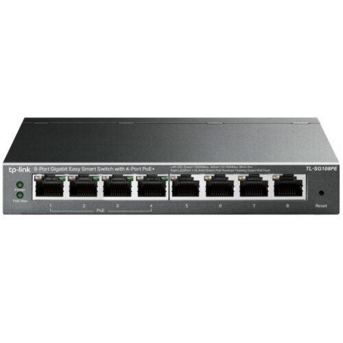 TP-Link TL-SG108PE 8-Port Gigabit Easy Smart Switch with 4-Port PoE, 55W IEEE 802.3af, Fanless, VLAN Features