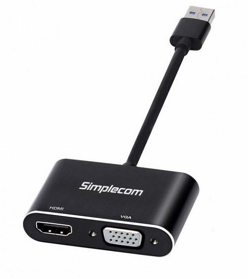 SMP-CNV-USB3-M-F-HDMI-VGA-ADAPTER.jpg Simplecom DA316A, USB 3.0 to HDMI + VGA Video Card Adapter with 3.5mm Audio