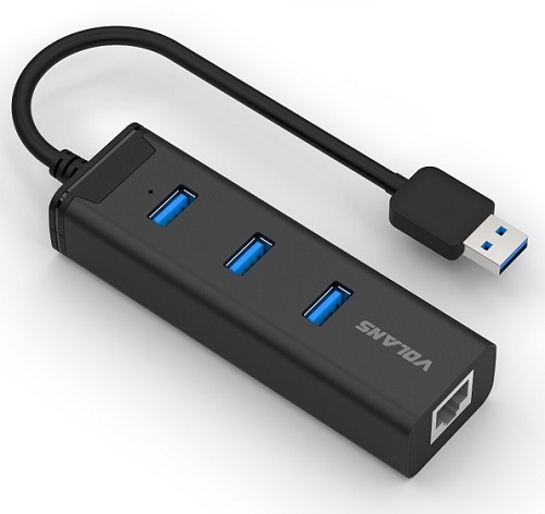 VOL-UHB-USB30-HUB-3P-RJ45-ADAPTER.jpg Volans VL-HJ45, Aluminium 3-Port USB3.0 HUB + RJ45 Gigabit Ethernet Adapter, Output: USB3.0: 5Gbps / 10/100/1000M Gigabit Ethernet, LED power indicator