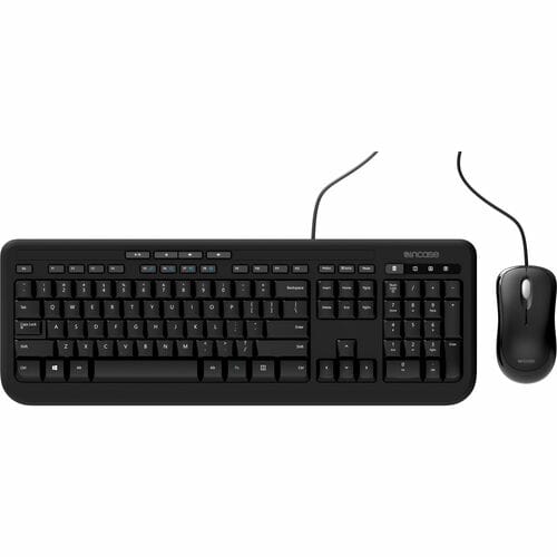 Incase APB-00018, Microsoft Wired Desktop 600 Keyboard & Mouse, QWERTY, USB Cable Keyboard, USB Cable Mouse, Optical, 800 dpi, Black