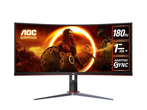AOC CU34G4, 34" WQHD VA Curved Ultrawide Gaming Monitor, 3440x1440, 21:9, 1ms, 180Hz, Adaptive Sync, 2xHDMI, 1xDP, USB, VESA, Height Adjustable, Pivot, Swivel, Tilt