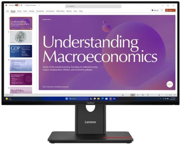 Lenovo 64B9GAR1AU, ThinkVision T24d-40, 23.8" FHD IPS Monitor, 1920x1080, 16:9, 4ms, 1xHDMI, 2xDP, USB-C, LAN, Speakers, VESA, Height Adjustable, Swivel, Pivot, Tilt, 3 Year Warranty.