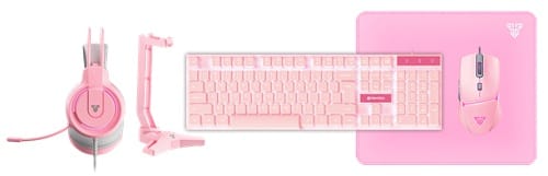 Fantech KBFTP51PK, P51 5 in 1 Power Bundle, Includes Shikari K515 Gaming Keyboard, Crypto VX7 Gaming Mouse, Vigil MP356 Medium Mousepad, Flash HQ53 Gaming Headset, Tower II AC304 Headset Stand, Sakura Pink