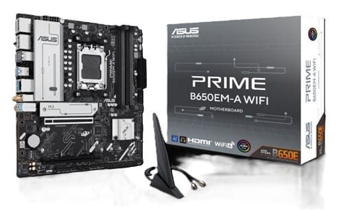 Asus PRIME B650EM-A WIFI, Micro ATX, AMD AM5, 4xDDR5, 3xM.2, 4xSATA 6Gb/s, RAID, 3xPCIe, 1xHDMI, 2xDP, GbE LAN, Wireless AX+Bluetooth, 8xUSB-A, 1xUSB-C