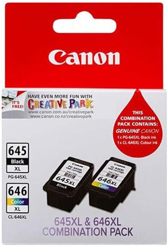 Canon CPG645XLCL646XLC, 1XBlack PG645XL & 1XCL646XL Cart Ink Cartridge, Page Yield: 300-400 Pages, Compatible: PIXMA MG2460, MG2560, MG2960, MG3060, MX496, TR4560, TS3160/3360 Series