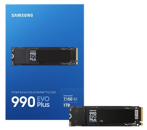 Samsung MZ-V9S1T0BW, 990 EVO PLUS, 1TB, M.2 Internal NVMe PCIe4.0 SSD, Read Speed: 7150MB/s, Write Speed: 6300MB/s
