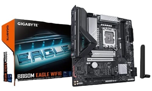 Gigabyte GA-B860M-EAGLE-WIFI6, Micro ATX, Intel LGA 1851, 2xDDR5, 2xM.2, 4xSATA 6Gb/s, RAID, 2xPCIe, 1xHDMI, 1xDP, GbE LAN, Wireless AX+Bluetooth, 3xUSB3.2, 3xUSB2.0