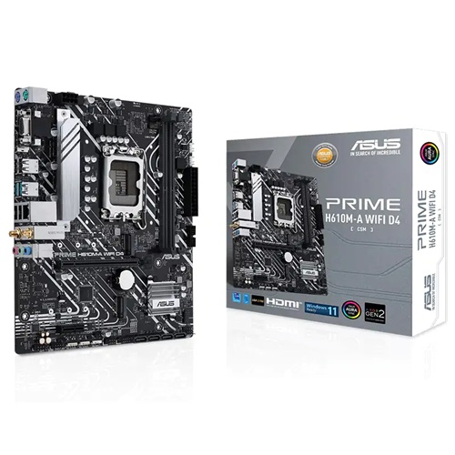 Asus PRIME H610M-A WIFI D4-CSM, Micro ATX, Intel LGA-1700, 2XDDR4, 1xM.2, 2xSATA 6Gb/s, 3x PCIe, 1xHDMI, 1xDP, Wireless+ Bluetooth, USB, 3 Year Warranty