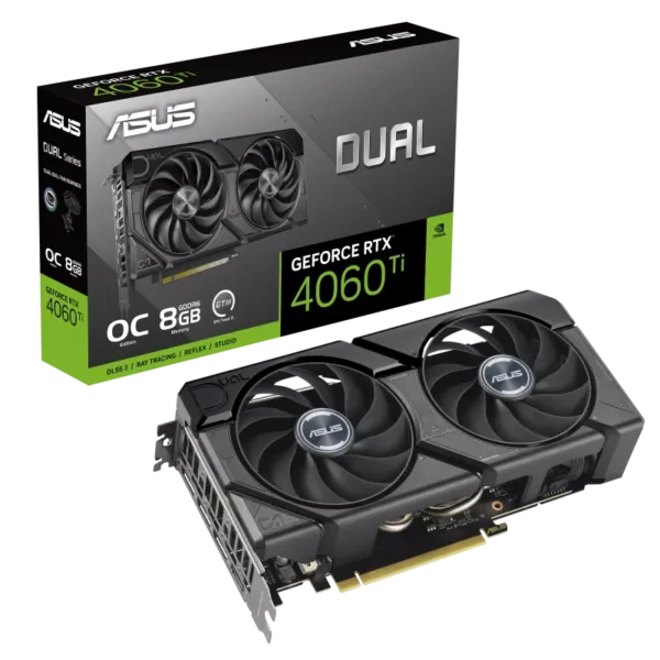 Asus DUAL-RTX4060TI-8G-EVO, Nvidia GeForce RTX 4060 Ti Dual EVO, 8GB GDDR6, Core Clock: 2535MHz, Cuda Core: 4352, 1xHDMI, 3xDP, PSU:650W, PCIe4.0, 3 Year Warranty