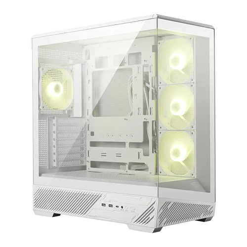 MSI MAG PANO 130R PZ WHITE, Mid Tower ATX Gaming Case, Tempered Glass, Drive Bays: 3×2.5″ SSD & 2×3.5″ HDD, Expansion Slots: 7, Fan: 120mm, Mothernoard Support: ATX, Micro‑ATX, Mini‑ITX , White, 1 Year Warranty