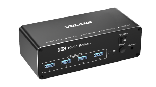 VOLANS VL-KVM9 HDMI and DP Dual Monitor (8K@60Hz) KVM Switch with 4xUSB3.0, 1 Year Warranty