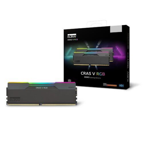 Klevv_CRAS-V-RGB_black_pkg_ns_1.jpg Klevv KD5BGUA80-60A300G, CRAS V RGB, UDIMM, DDR5, 64GB(2x32GB), 6000MHz, CL30, 1.35V, Black, Limited Lifetime Warranty